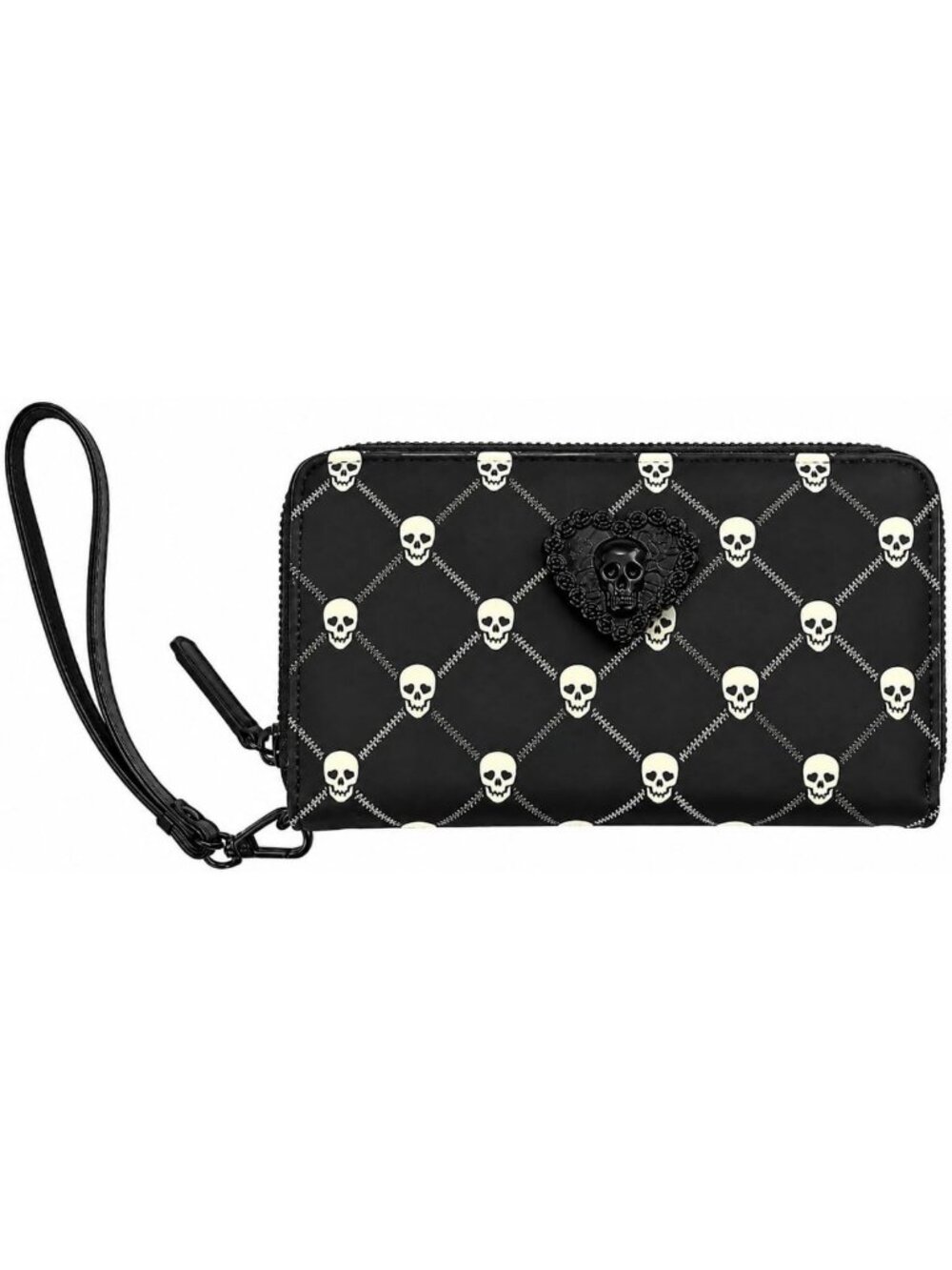 Stylish Black & White Skull Lattice Wristlet Wallet - Chic Accessory for Any